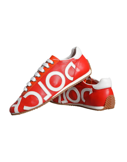 Dolce &amp; Gabbana Scarpe da ginnastica casual in pelle rossa e bianca con logo