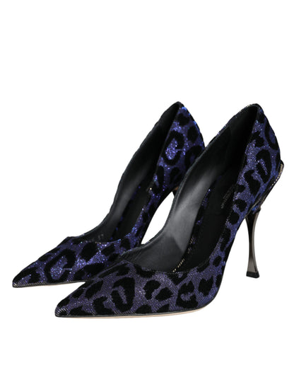 Dolce & Gabbana Dark Blue Leopard Lurex Heels Pumps Shoes