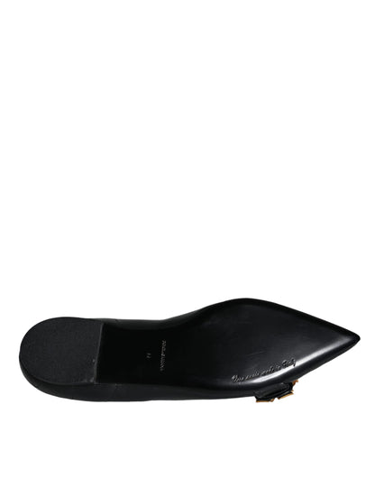 Dolce & Gabbana Black Devotion Leather Pointy Flats Shoes