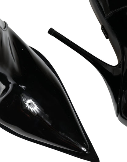 Dolce & Gabbana Black Patent Leather Pointed Ankle Boots Shoes