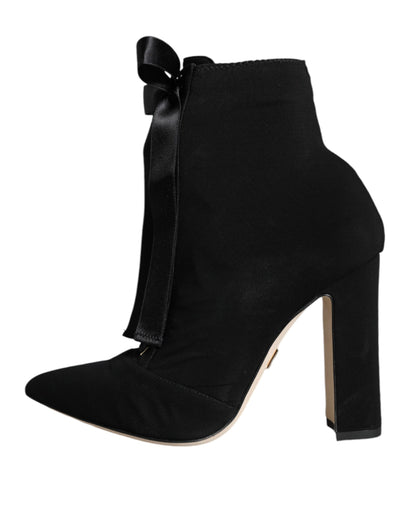 Dolce & Gabbana Black Jersey Stretch Ankle Booties Shoes