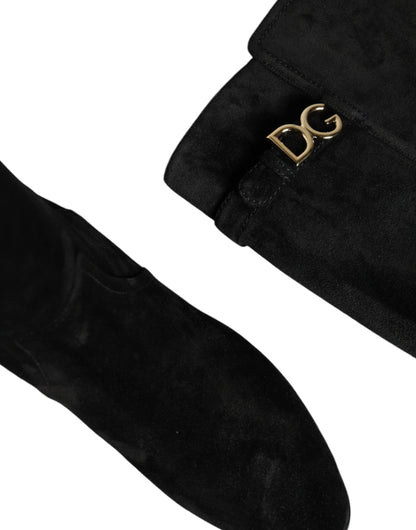 Dolce & Gabbana Black Suede Leather Knee High Boots Shoes