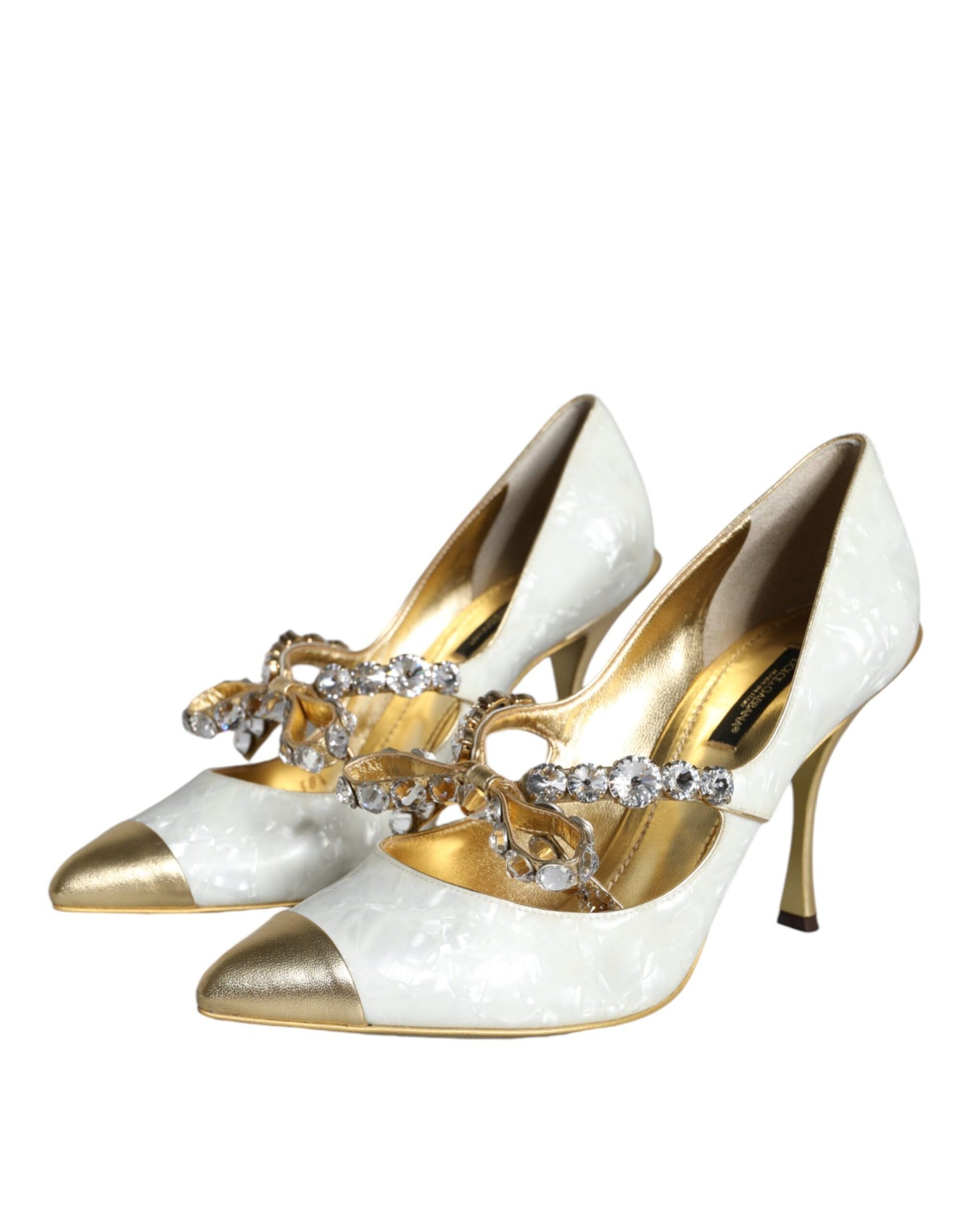 Dolce & Gabbana White Mary Jane Crystal Bow Pearl Pumps Shoes