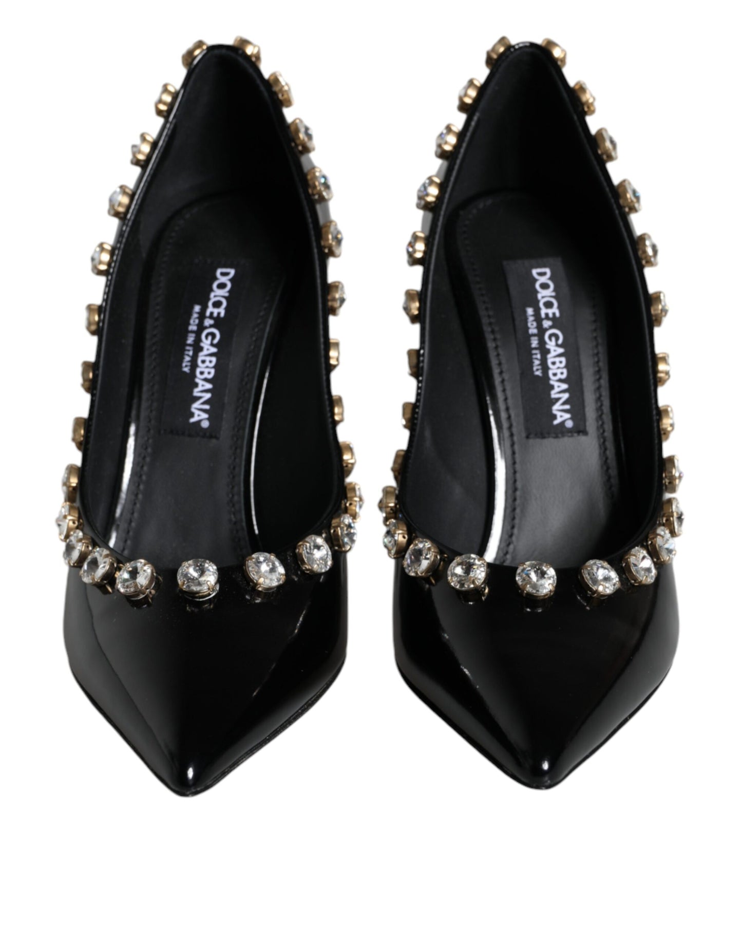 Dolce & Gabbana Black Crystals Leather High Heels Pumps Shoes