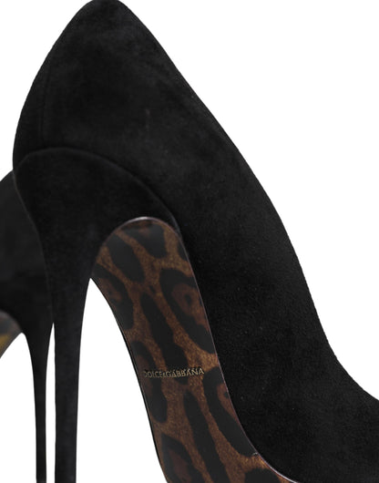 Dolce & Gabbana Black Suede Leather High Heels Pumps Shoes