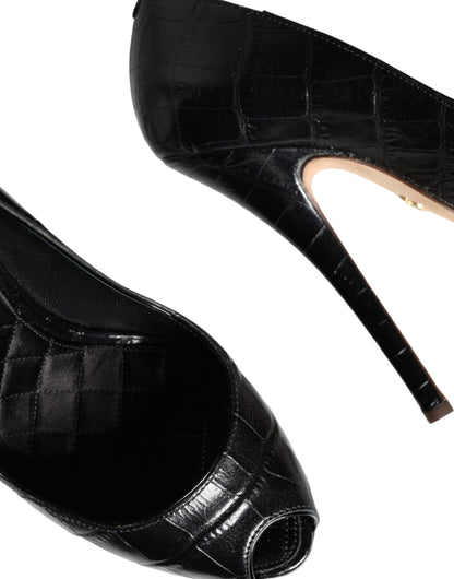 Dolce & Gabbana Black Leather Platform Heels Pumps Shoes