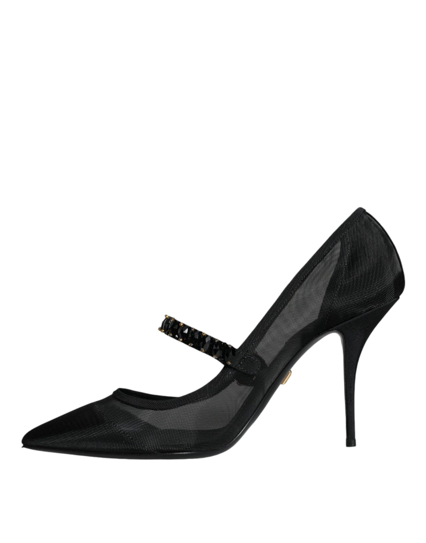 Dolce & Gabbana Black Mesh Mary Jane Crystal Heel Pumps Shoes