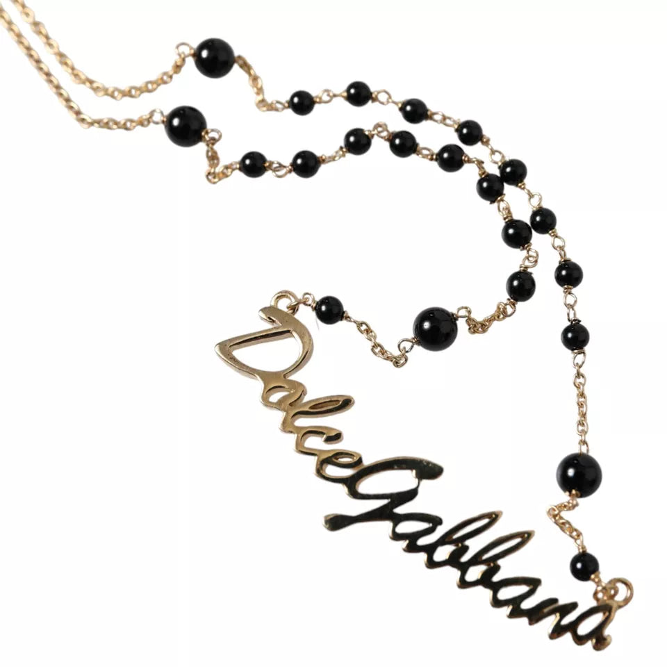 Collana con rosario Dolce &amp; Gabbana in argento sterling 925 con perline nere