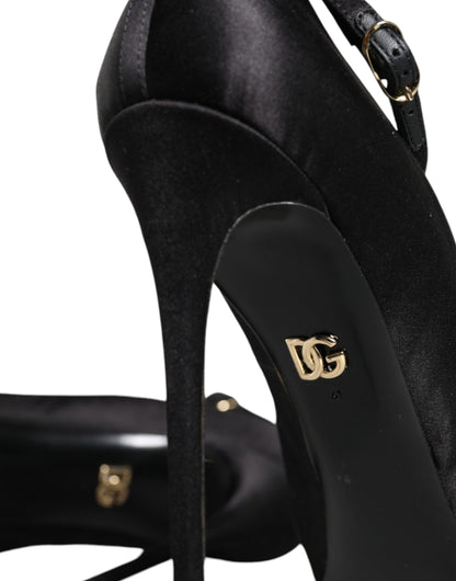 Dolce & Gabbana Black Satin Ankle Strap Heels Pumps Shoes