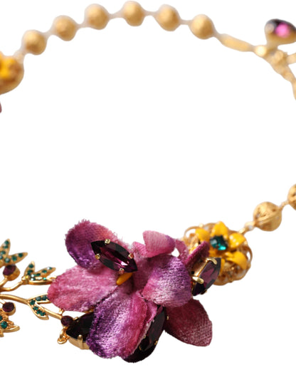 Dolce & Gabbana Gold Brass Mix Fiori Flowers Crystal Chain Necklace