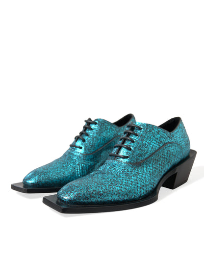 Scarpe eleganti con tacco a blocco in pelle blu Dolce &amp; Gabbana