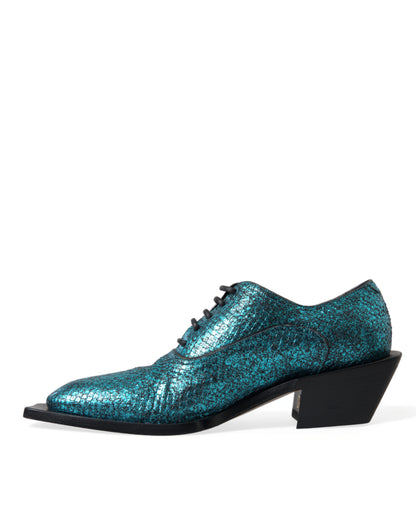 Scarpe eleganti con tacco a blocco in pelle blu Dolce &amp; Gabbana