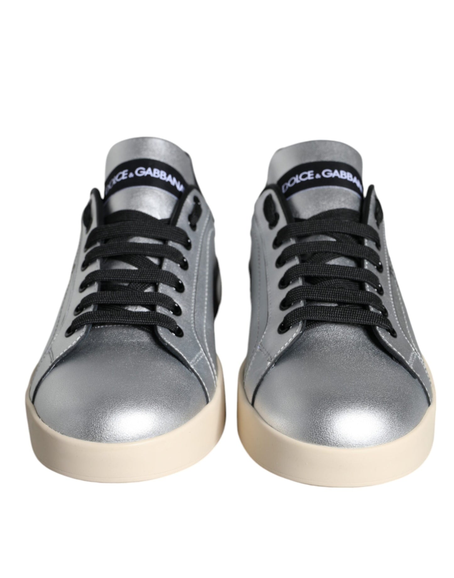 Dolce & Gabbana Silver Portofino Calf Leather Sneakers Shoes