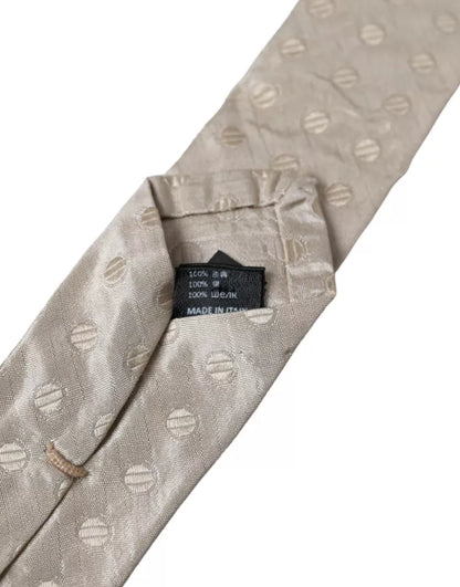 Cravatta da uomo regolabile classica in seta a pois beige Dolce &amp; Gabbana