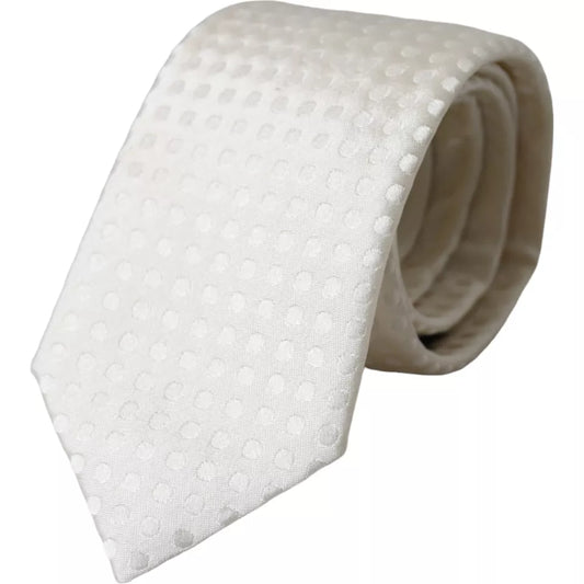 Dolce & Gabbana White Dotted Silk Classic Adjustable Men Tie