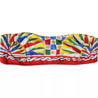 Dolce & Gabbana Multicolor Carretto Bandeau Swimwear Top Bikini