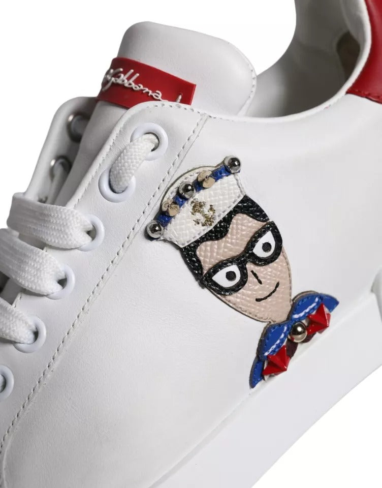 Dolce &amp; Gabbana Scarpe da ginnastica Portofino in pelle di vitello con toppa bianca