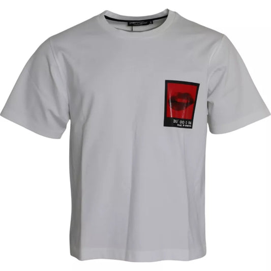 Dolce &amp; Gabbana T-shirt da uomo in cotone con stampa labbra rosse bianche