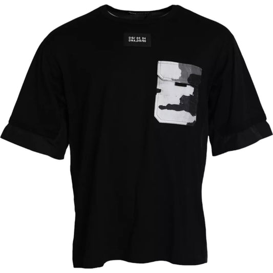 Dolce &amp; Gabbana T-shirt da uomo a maniche corte in cotone nero con tasca