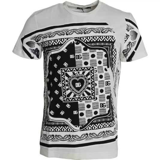 Dolce &amp; Gabbana T-shirt da uomo a maniche corte in cotone con stampa bandana bianca