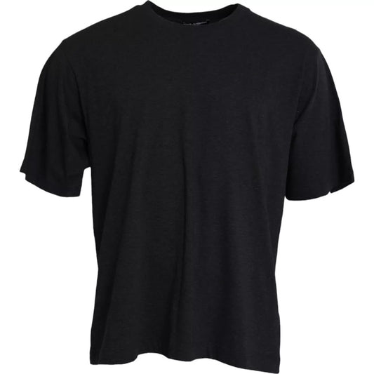 Dolce &amp; Gabbana T-shirt girocollo in cotone nero a maniche corte