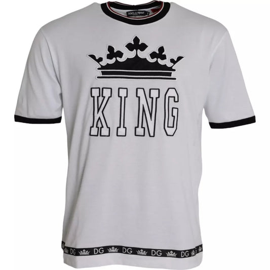 Dolce &amp; Gabbana White Crown King Cotton Crew Neck T-shirt da uomo