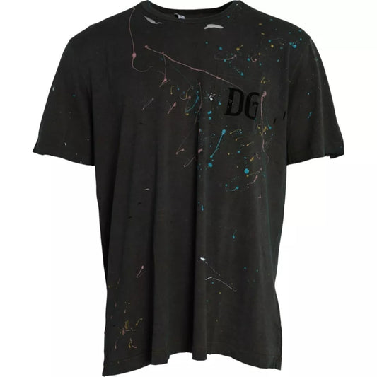 Dolce &amp; Gabbana T-shirt girocollo in cotone grigio con schizzi di colore