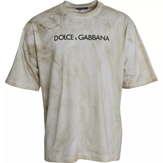 Dolce &amp; Gabbana Off White Logo T-shirt girocollo in cotone