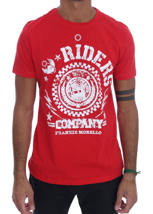 T-shirt girocollo con motivo "RIDERS" rosso chic di Frankie Morello