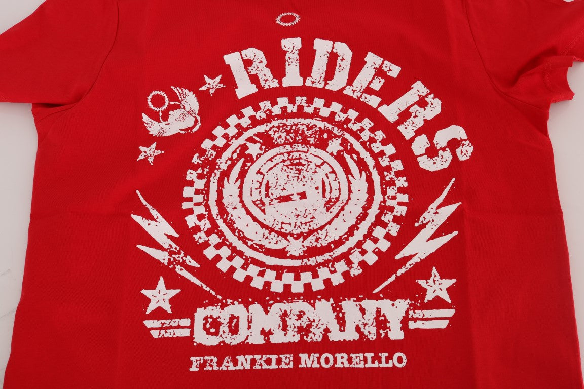 Frankie Morello Chic Red 'RIDERS' Motive Crewneck Tee