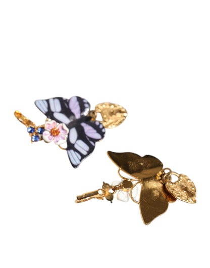 Dolce & Gabbana Gold Purple Crystal Butterfly Heart Locket Earrings