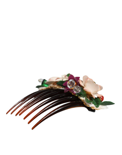 Dolce & Gabbana Brown Plastic Crystal Floral Women Hair Comb