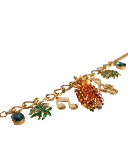 Dolce & Gabbana Gold Tone Brass Chain Pineapple Crystal Musical Necklace