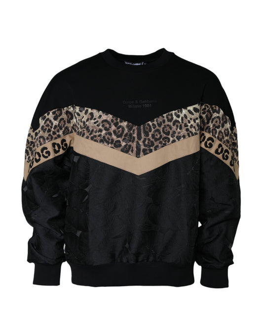 Dolce & Gabbana Black Leopard Crew Neck Sweatshirt Sweater