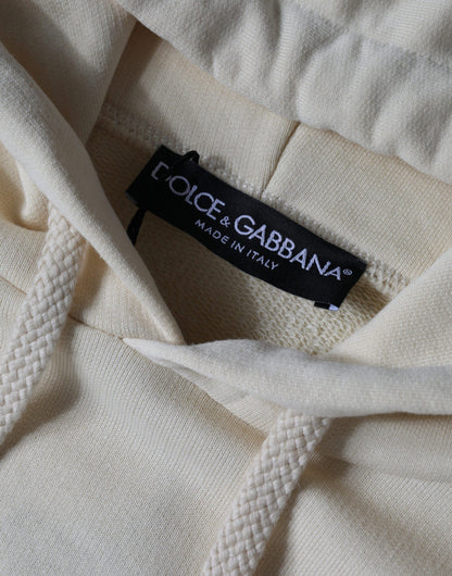 Dolce & Gabbana Off White Cotton Hooded Pullover Sweater