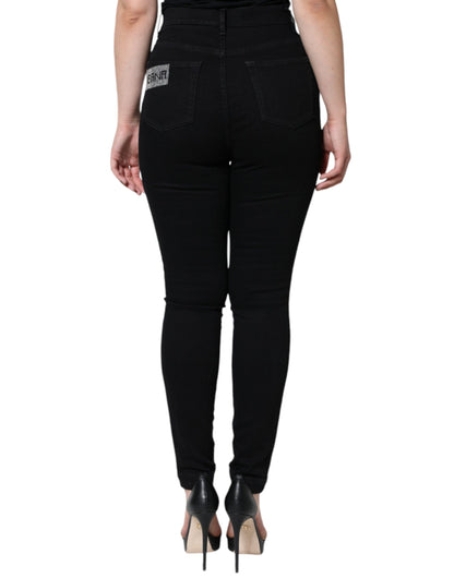 Dolce & Gabbana Black Logo Mid Waist Skinny Denim Jeans