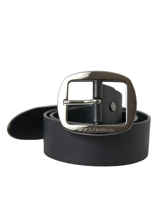 Dolce & Gabbana Elegant Black Leather Belt with Metal Buckle - PER.FASHION