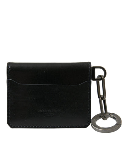 Dolce & Gabbana Black Leather Bifold Logo Card Holder Keyring Wallet - PER.FASHION