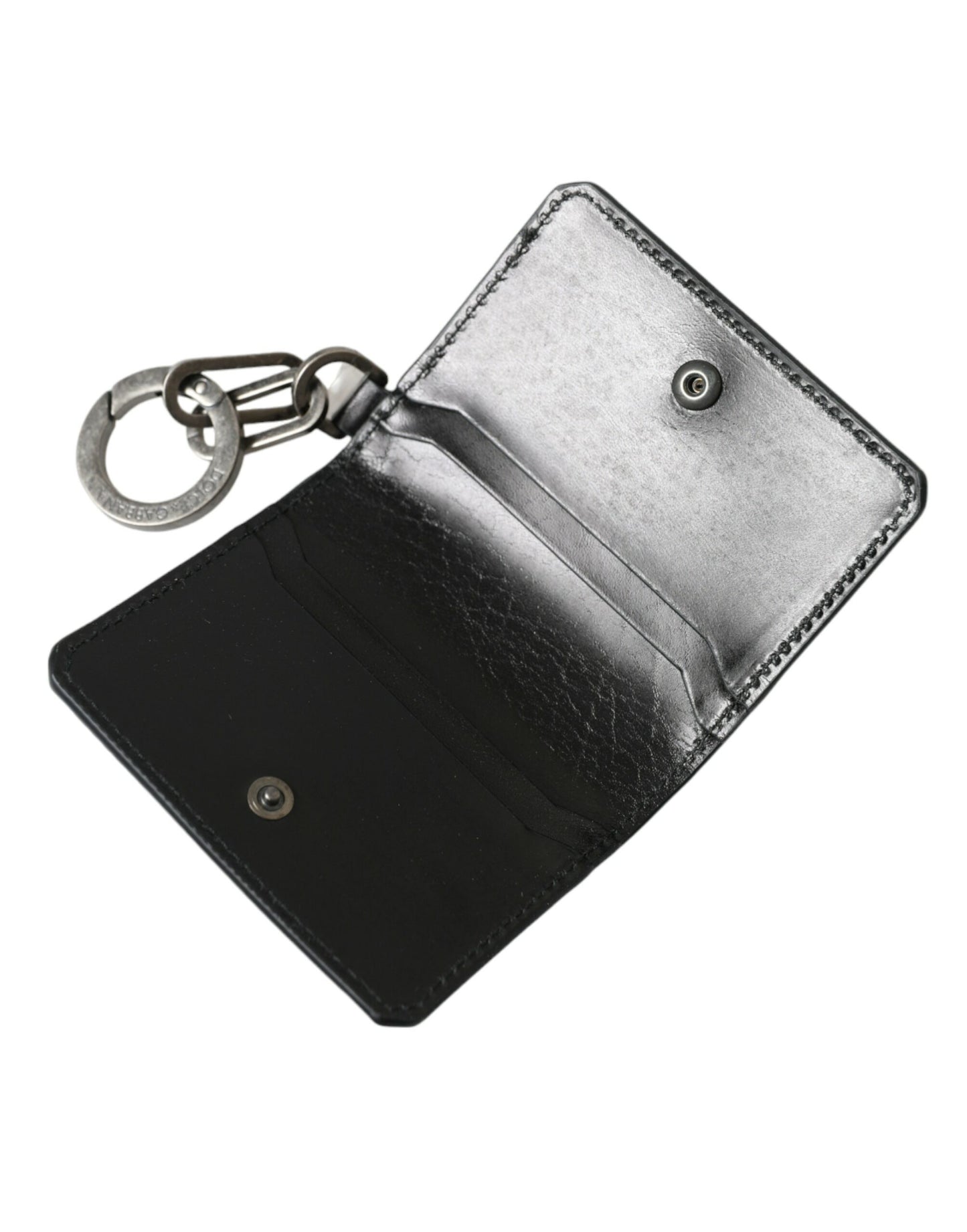 Dolce & Gabbana Black Leather Bifold Logo Card Holder Keyring Wallet - PER.FASHION