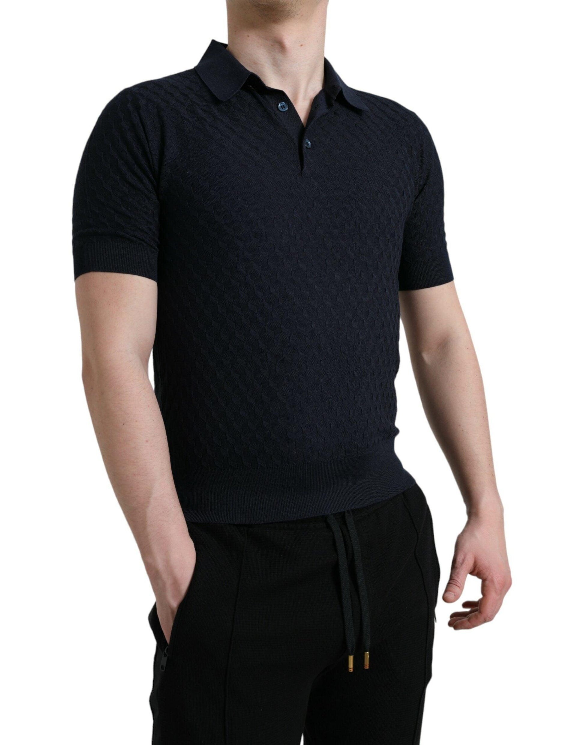 Dolce & Gabbana Dark Blue Collared Short Sleeve Polo T-shirt - PER.FASHION