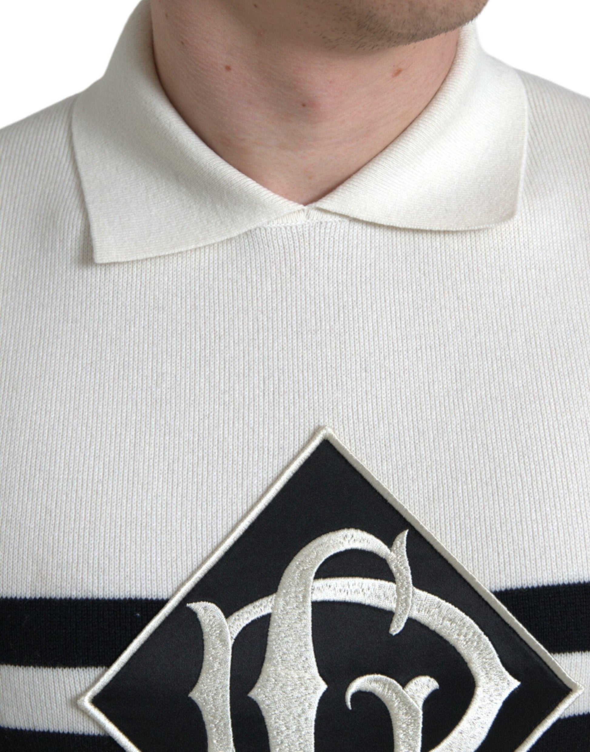 Dolce & Gabbana White DG Logo Collared Henley Shirt T-shirt - PER.FASHION