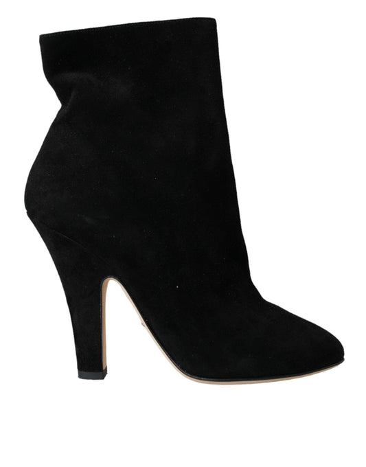 Dolce & Gabbana Black Suede Leather Ankle Heels Boots Shoes - PER.FASHION