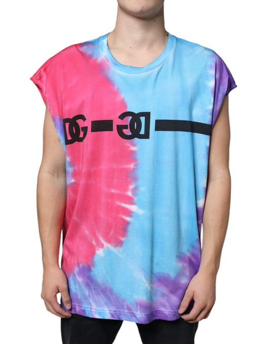 Dolce &amp; Gabbana T-shirt senza maniche in cotone tie-dye multicolore