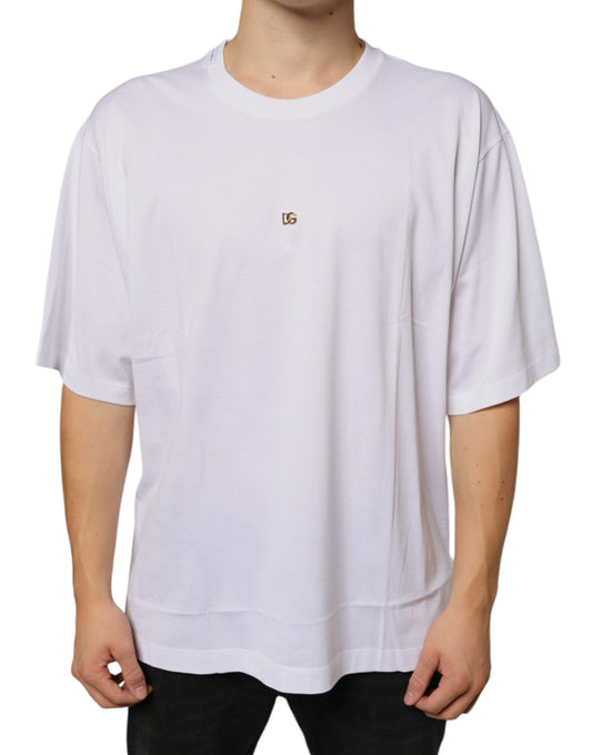 Dolce &amp; Gabbana T-shirt a maniche corte in cotone con logo DG in metallo bianco