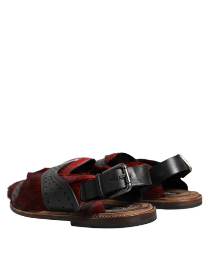 Dolce & Gabbana Black Red Gazelle Hair Leather Sandals Shoes