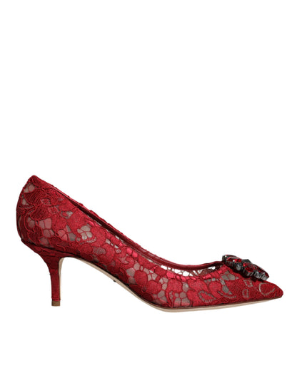 Dolce & Gabbana Red Taormina Lace Crystal Heels Pumps Shoes