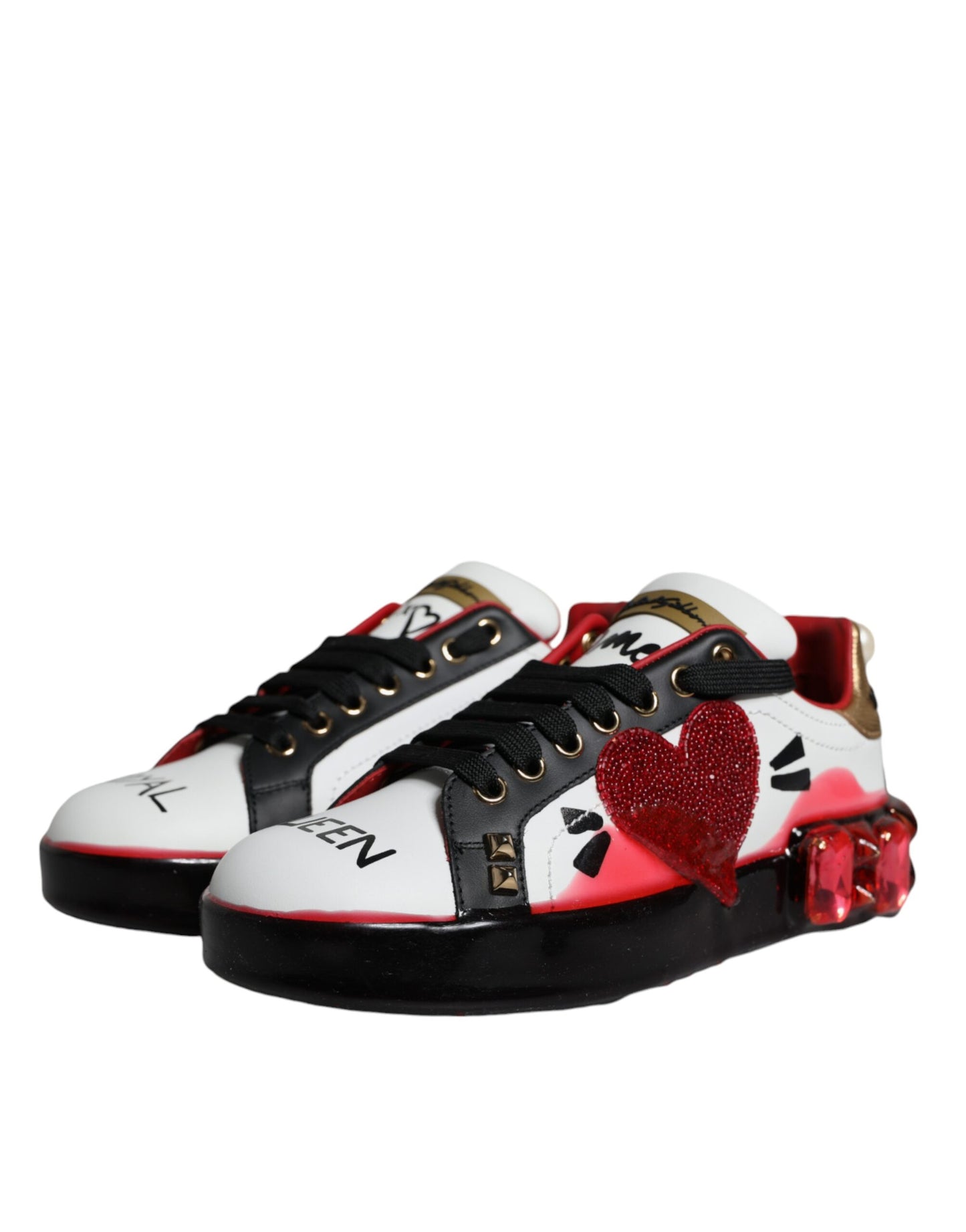 Dolce & Gabbana White Red Crystals Portofino Sneakers Shoes