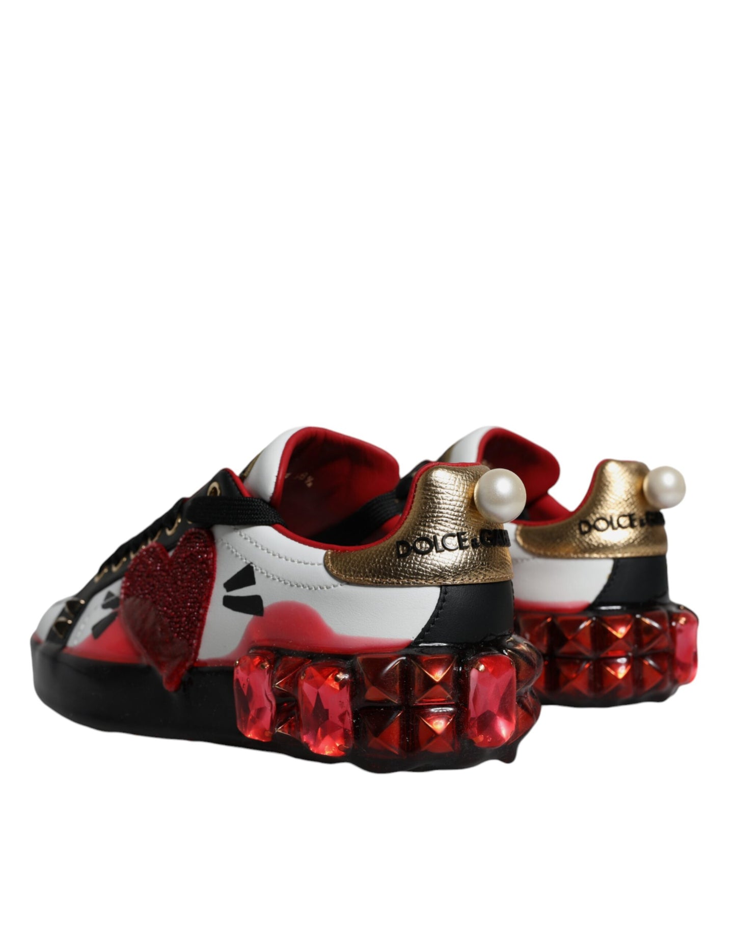 Dolce & Gabbana White Red Crystals Portofino Sneakers Shoes