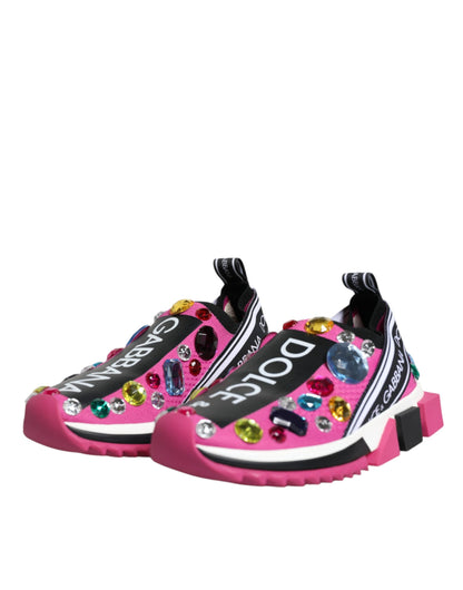 Dolce & Gabbana Pink Sorrento Crystals Low Top Sneakers Shoes