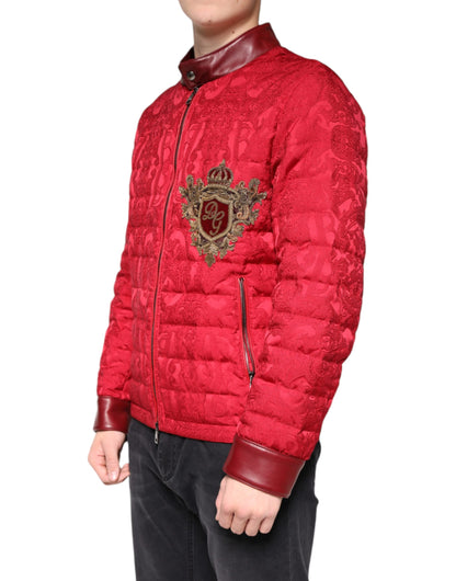 Dolce & Gabbana Red Quilted Bomber Gold Crown Logo Jacket